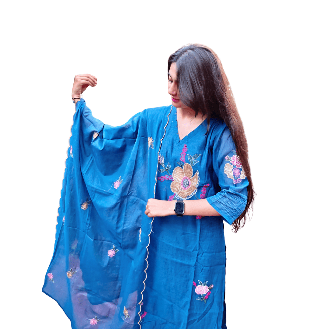 Royal Blue Mul Chanderi Suit - Image 4