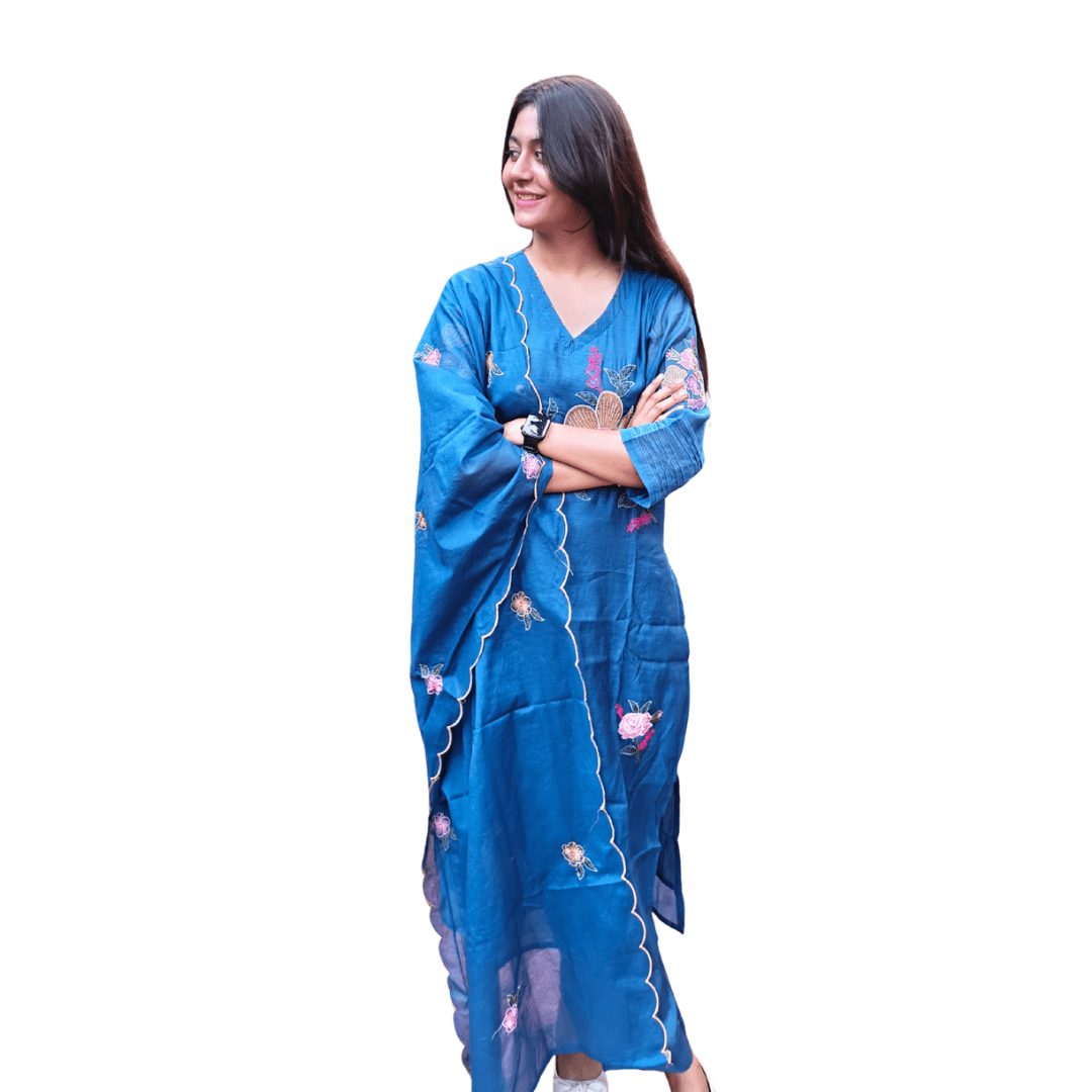 Royal Blue Mul Chanderi Suit