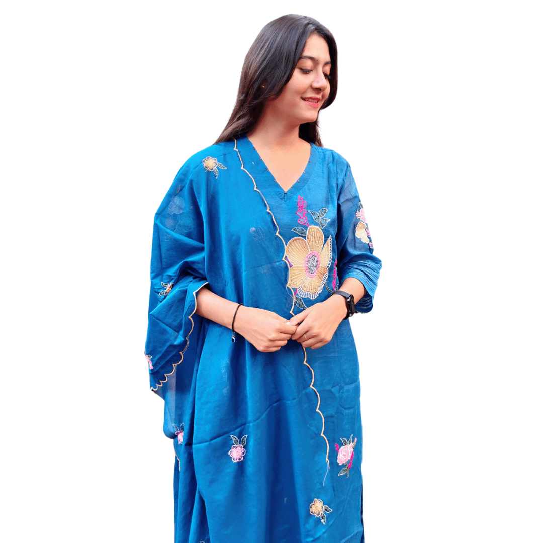 Royal Blue Mul Chanderi Suit - Image 3
