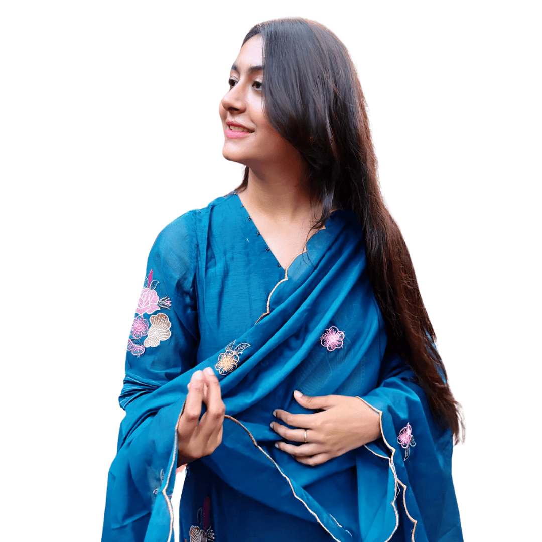 Royal Blue Mul Chanderi Suit - Image 5