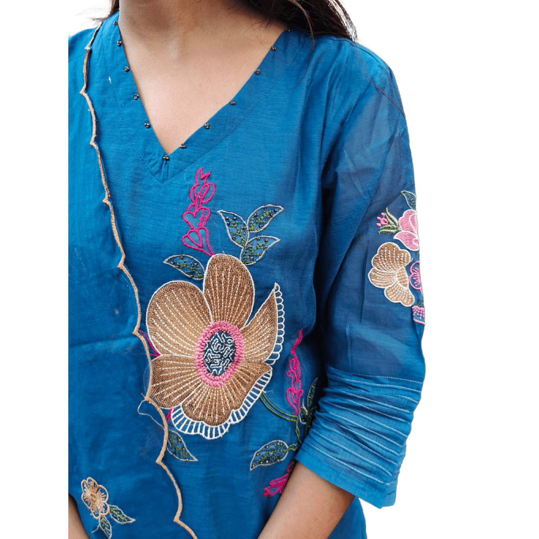 Royal Blue Mul Chanderi Suit - Image 2